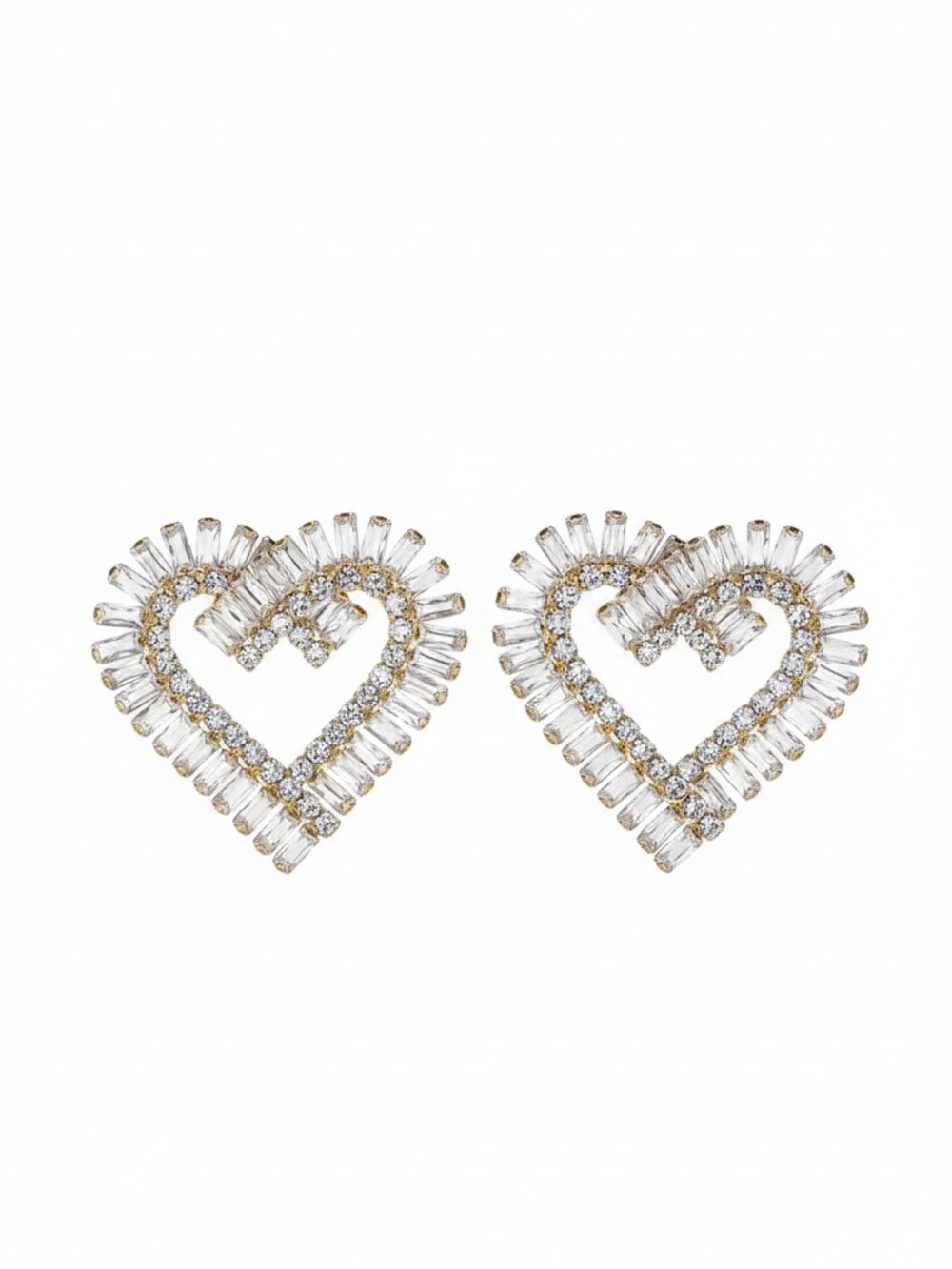 CZ Heart Statement Earrings Gold Tone - SKU G